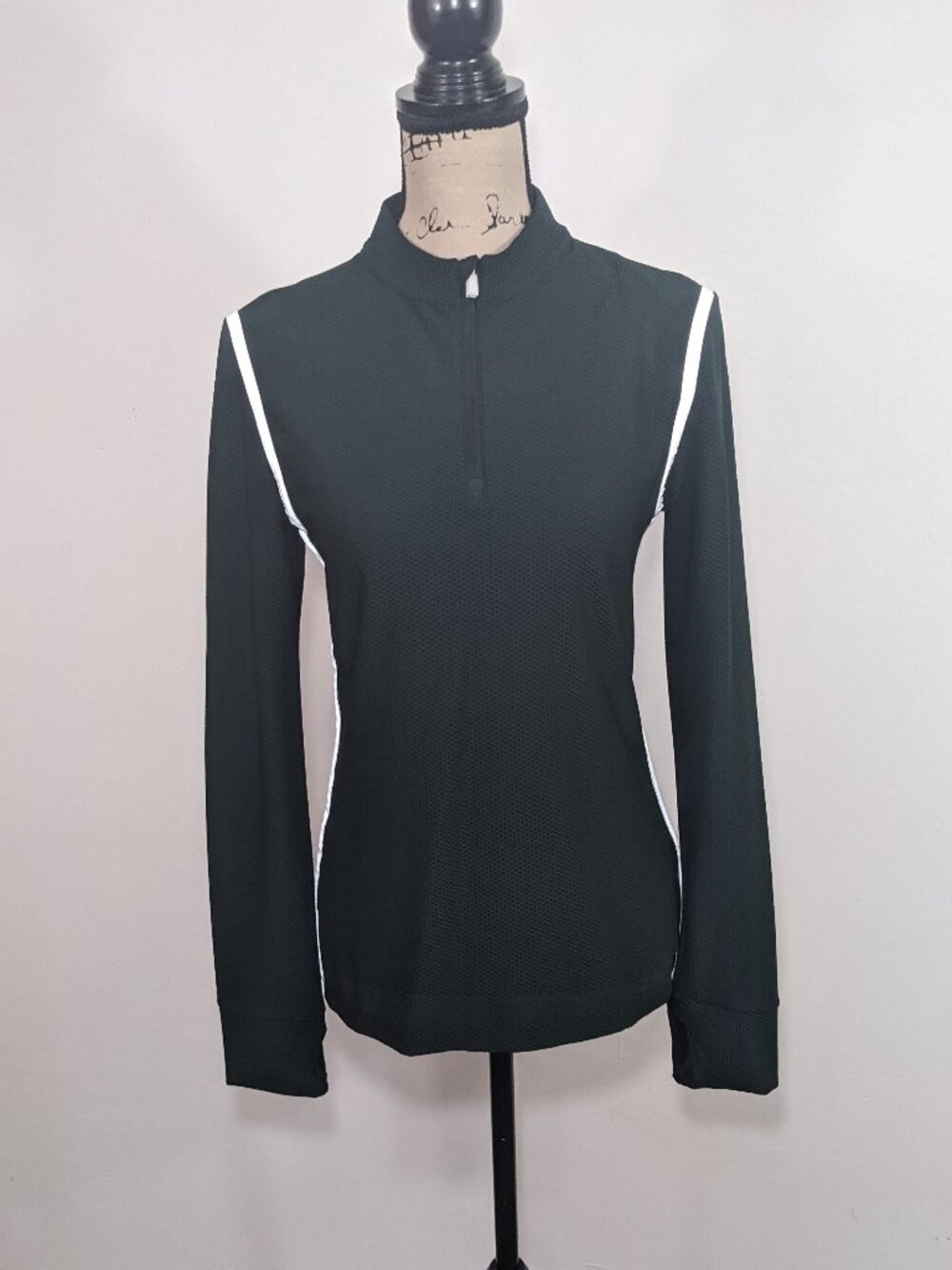 $148 NWT Tory Burch Sport 1/4 Zip Reflective Stripe Pullover Top Green Medium M